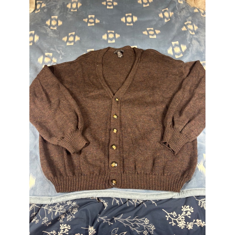 Baracuta Mens Brown 100% Merino Wool V-Neck Button Front Cardigan Sweater XXL